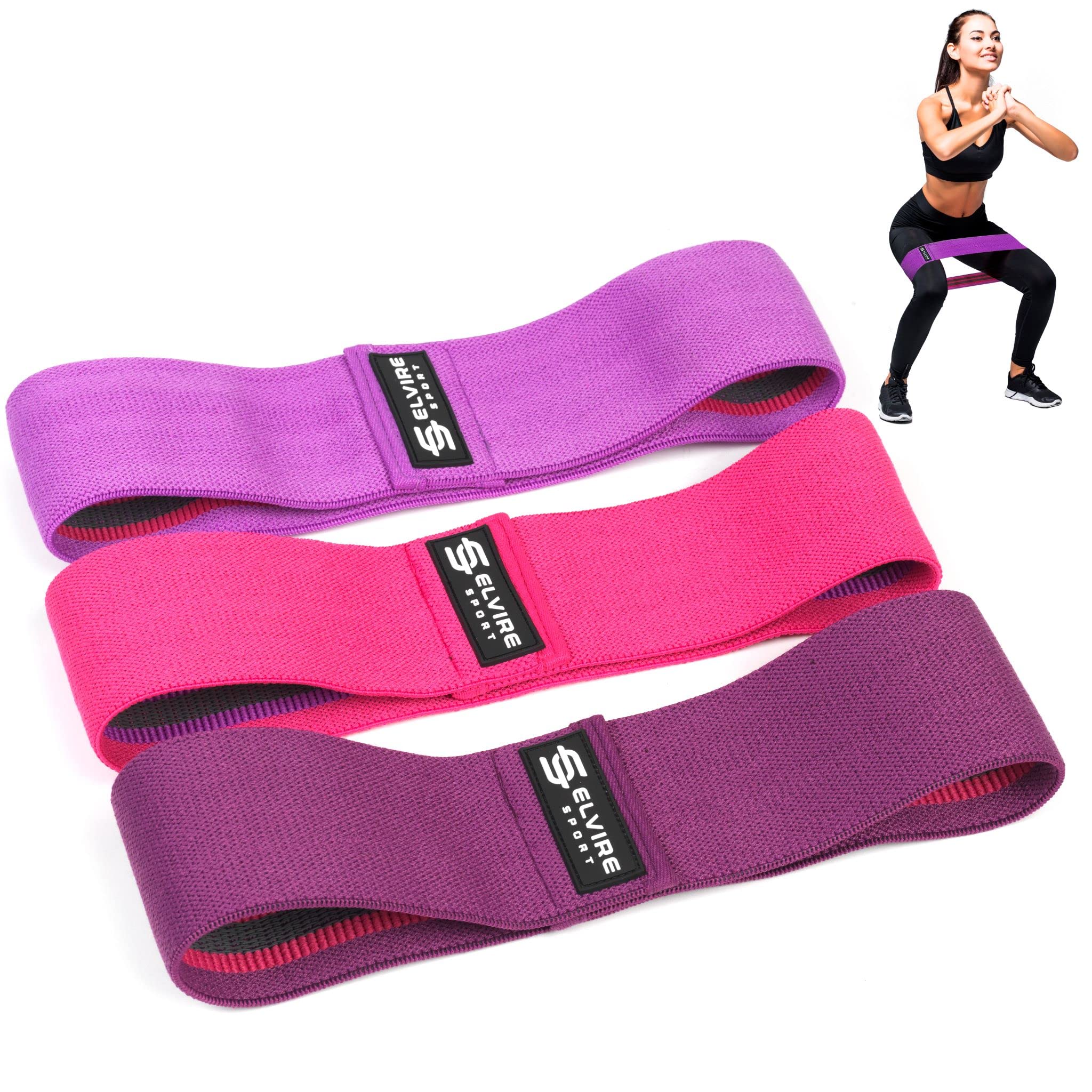 Elvire Fabric Resistance Bands for Working Out, Set of 3, Booty Exercise Band for Women, Workout Loops, Legs, Glutes, Squat