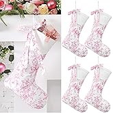 Jamntower 4 Pcs Pink Christmas Stocking 18 Inch Coquette Christmas Stockings Pink Floral Fireplace Hanging Decoration for Family Holiday Decorations and Xmas Gift
