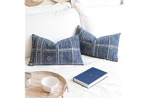 BlissBlush Dark Blue Decorative Lumbar Throw Pillow Covers 12X20, Set of 2, Boho Farmhouse Cushion Cover, Soft Accent Pillowcase for Couch Sofa Bed Living Room Home Décor
