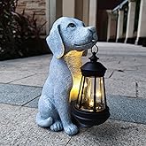 VIOYOUNS Dog Solar Garden Statues,Resin Dog Figurine Decorations with Solar Lights Lantern, Outdoor Decor Art for Lawn,Yard,Unique Housewarming Gift for Garden Home