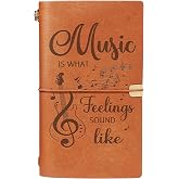 Cylitmer Music Lover Gifts for Women Men, Music Journal Notebook | Engraved with &ldquo;Music Is What Feelings Sound Like&rdquo; Quote, Refillable Leather Writing Journal for Musician, Teacher, Songwriter