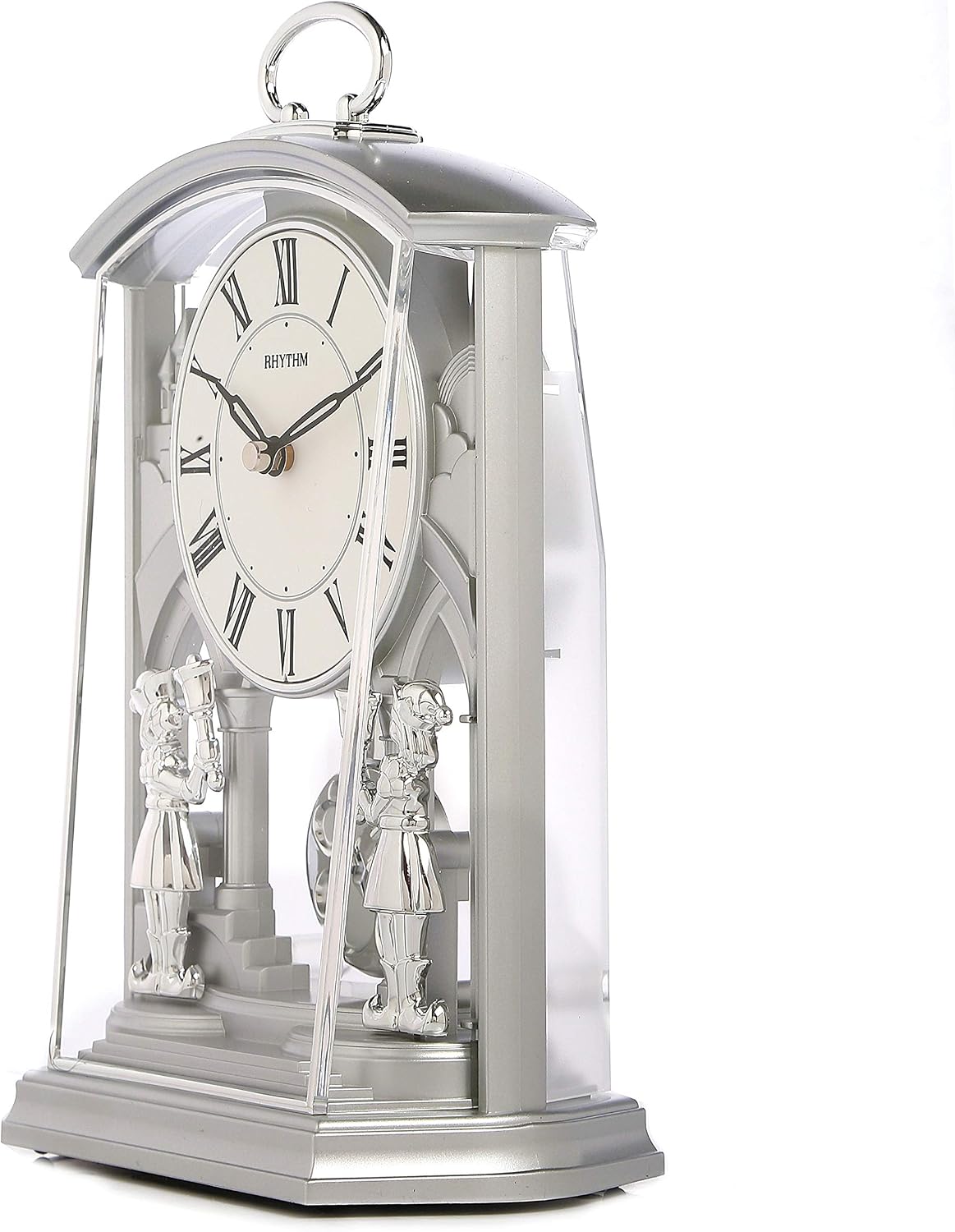 Rhythm Silver Tone Pendulum Mantel Clock Roman Numerals Table Decor Ornament New, 23 x 14 x 8 cm - Image 4