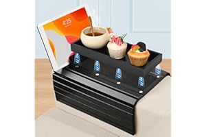 Joy&Grace Couch Arm Tray, 3-in-1 Magnetic Detachable Sofa Arm Table with Phone and Tablet Holder Bamboo Couch Cup Holder, Foldable Sofa Armrest Tray for Eating, Drinks, Phones (Black)