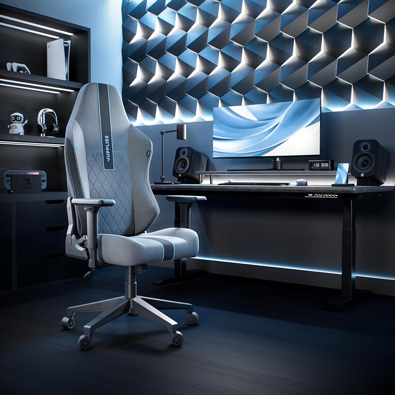 Silla Gaming Premium Ergonómica – Sillas Gamer con Lino Transpirable, Reclinable 160°, Cojín Viscoelástico, Reposabrazos 4D y Base Hierro Reforzada (Azul)