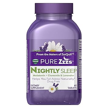 Vicks Pure Zzzs Nightly Sleep Melatonin Sleep Aid Tablets with Chamomile, Lavender and Valerian Root