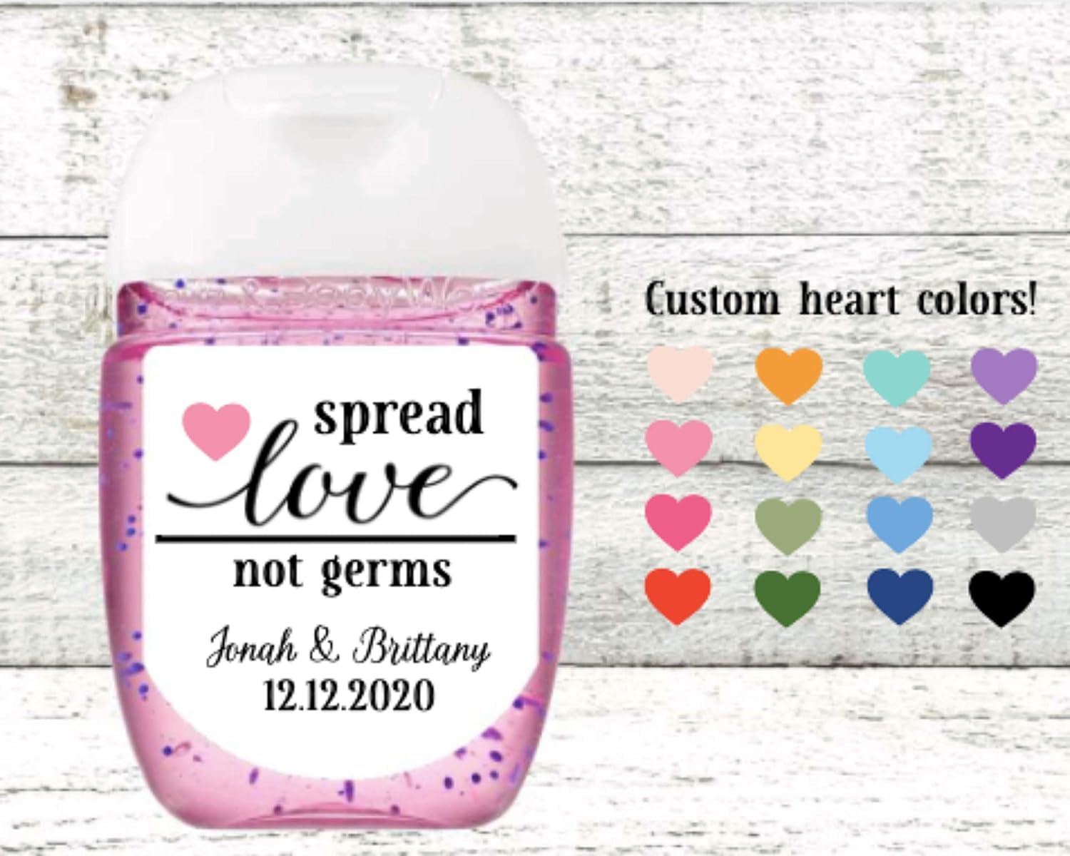 Amazon Com Wedding Favor Labels 30 Personalized Mini Sanitizer Stickers Spread Love Not Germs Handmade
