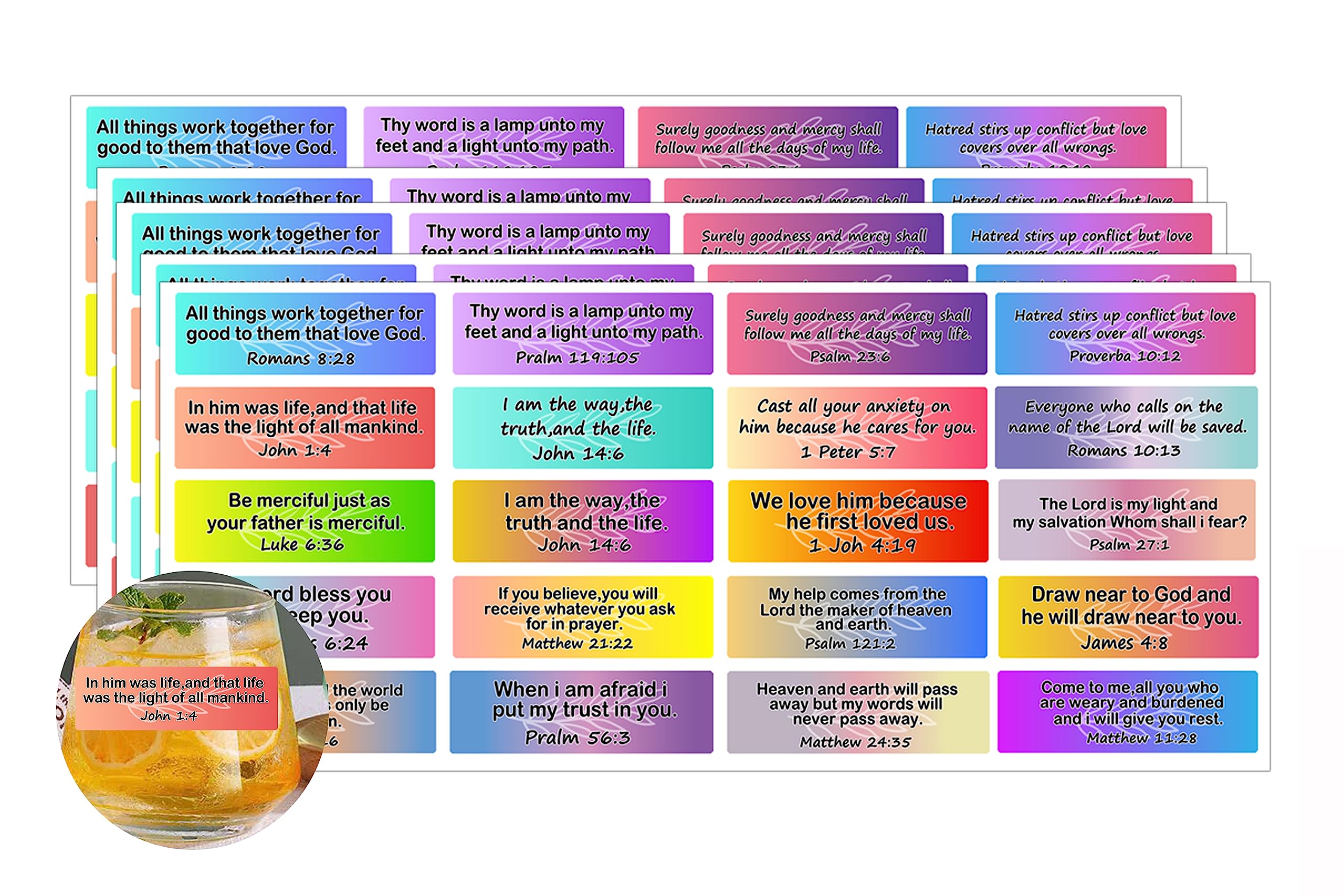 Colorful Bible Verse Sticker Scripture Inspirational 0.78" x 2.48"Motivational Faith Decal Jesus Seal Labels Christian Planner Religious Stickers for Bottle Laptop Present Tags 200pcs