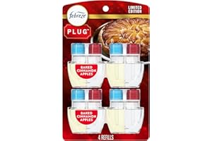 Febreze Plug In Air Freshener, Odor-Fighting Scented Oil Refill, For Home, Bathroom, & Kitchen, Long Lasting for Strong Odors, Limited Edition Holiday Baked Cinnamon Apples Scent, 0.87oz Refills, 4ct