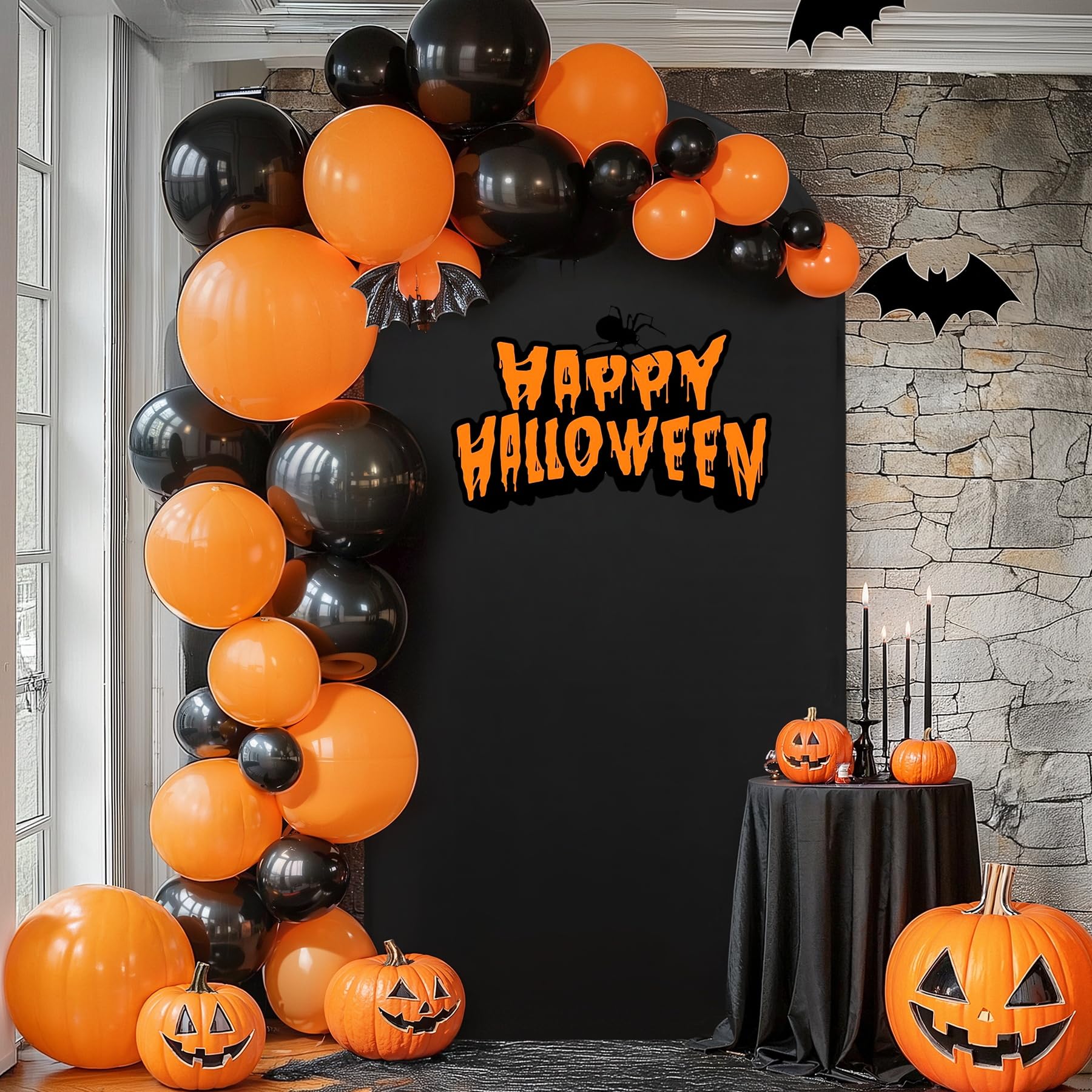 Photo 1 of 7.2 ft Black Halloween Arch Cover Spandex Arch Backdrop Cover 2-Sided Stretchy Fitted Arch Stand Cover Round Top Chiara Photo Backdrop for Birthday Party Wedding Baby/Bridal Shower Ceremony Decor
