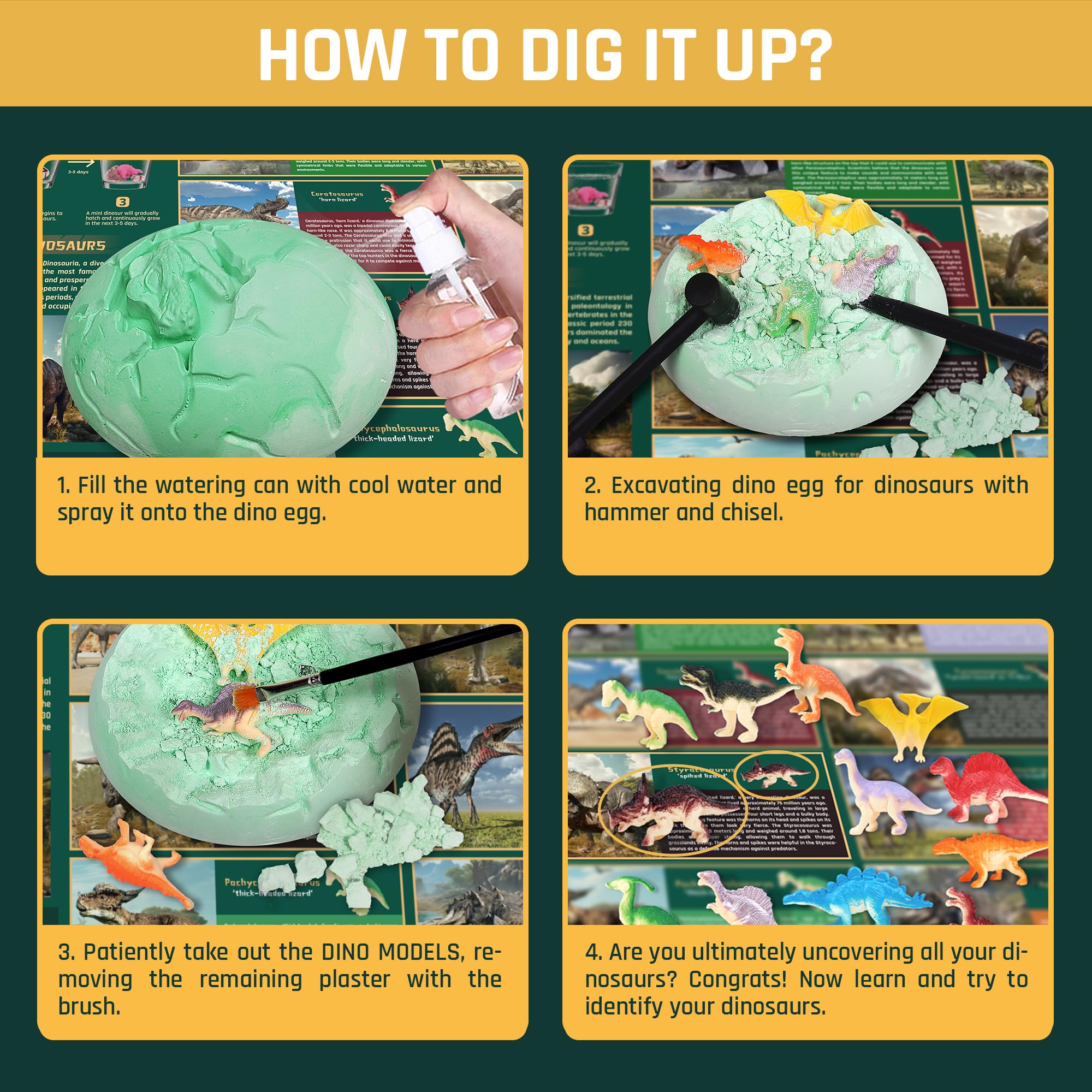 PIBEX Jumbo Dinosaur Egg Dig Kit - Dig up 12+ Unique Dino Figures & Hatching Dino from Giant 6