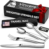 Weighted Utensils for Tremors and Parkinsons, Heavy Weight Stainless Steel Silverware Set, Adaptive Eating Flatware Helps Hand Tremors, Parkinsons Aids for Living, Arthritis - Knife, Fork, Spoons, 7oz