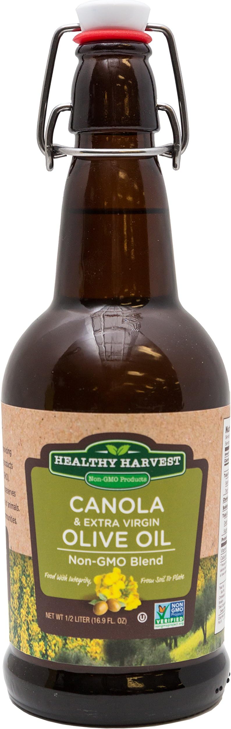 Healthy Harvest Canola and Extra Virgin Olive Oil Blend - Non-GMO Certified with Antioxidents and Omega-3s {Half Liter - 16.9oz}