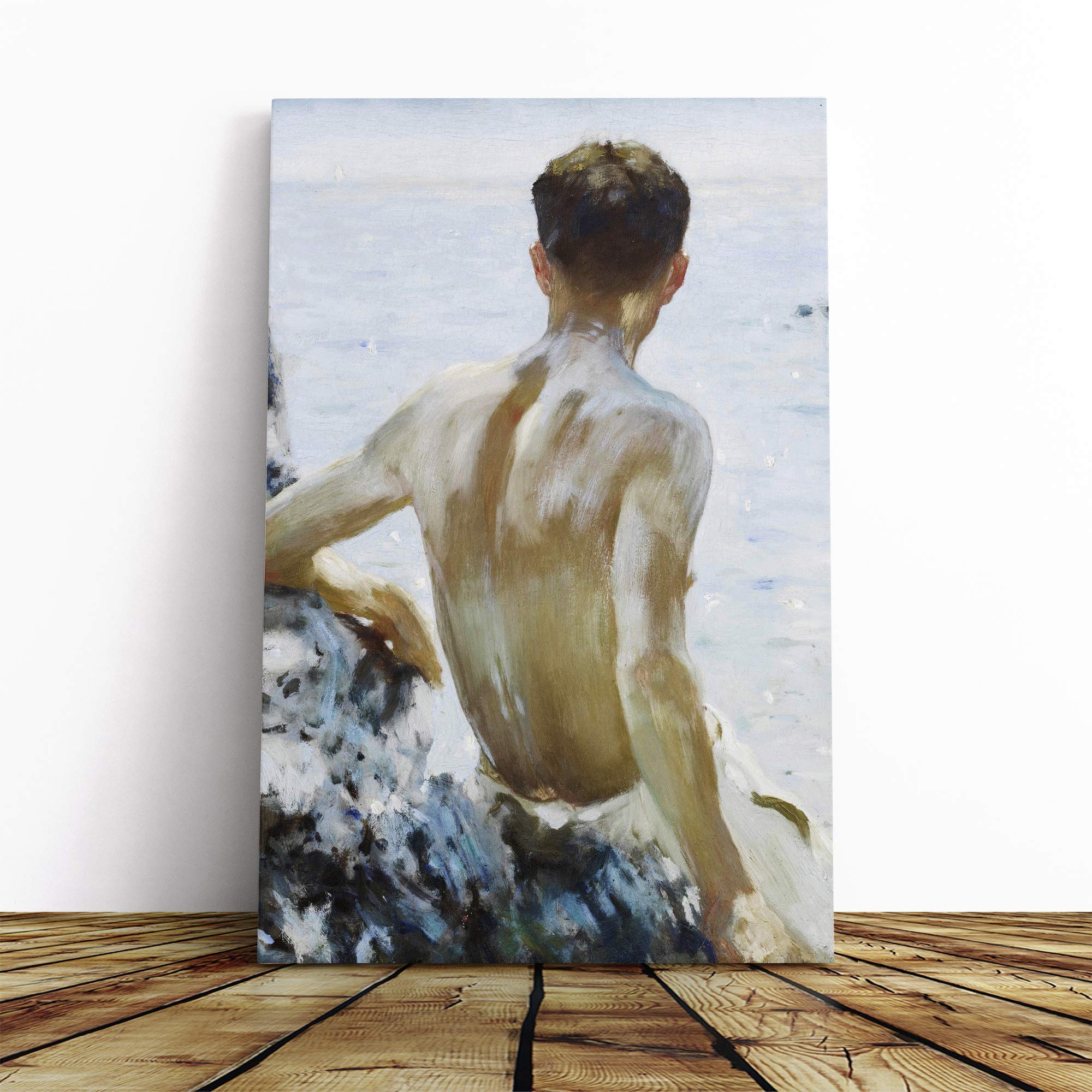 Henry Scott Tuke Beach Study Canvas Print | Gallery Wrapped 30mm Frame Wall Art | 20x14 inches | Ready to Hang | Modern Seascape Picture | Living Room Bedroom Lounge Office
