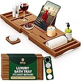 Trending Now Wood Bath Tray &ndash; Bathtub Tray for Tub, Expandable Bamboo Bath Tray &amp; Bathtub Caddy with Book Holder, Wine Glass Holder, Phone &amp; Tablet Stand, Spa Bath Accessories, Birthday Gifts for Mom