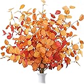 6 PCS Fall Artificial Eucalyptus Leaves Stems 28'' Tall Fall Fake Eucalyptus Branches Autumn Faux Thanksgiving Leaf Stems Decorations for Home Falls Floral Arrangements Farmhouse Centerpiece Decor