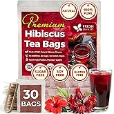 FRESHDRINKUS, Premium 30 Hibiscus Flowers Tea Bags, 100% Natural & Pure from Hibiscus Flowers. Loose Flower Hibiscus Herbal Tea. No Sugar, No Caffeine, No Gluten, Vegan.