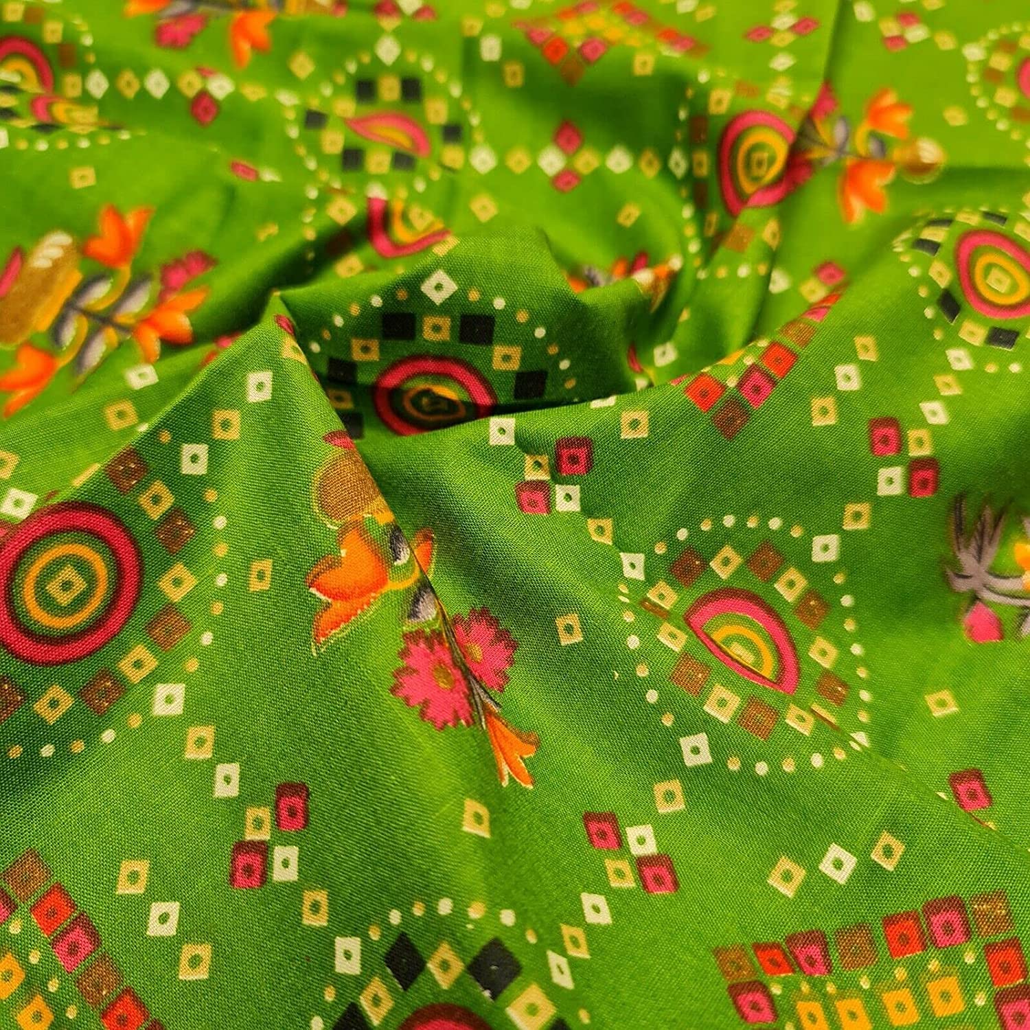 Cotton Indian Ethnic Rajasthani Print Suzani Rangoli Boho Banjara Fabric 44" (Colour 1)