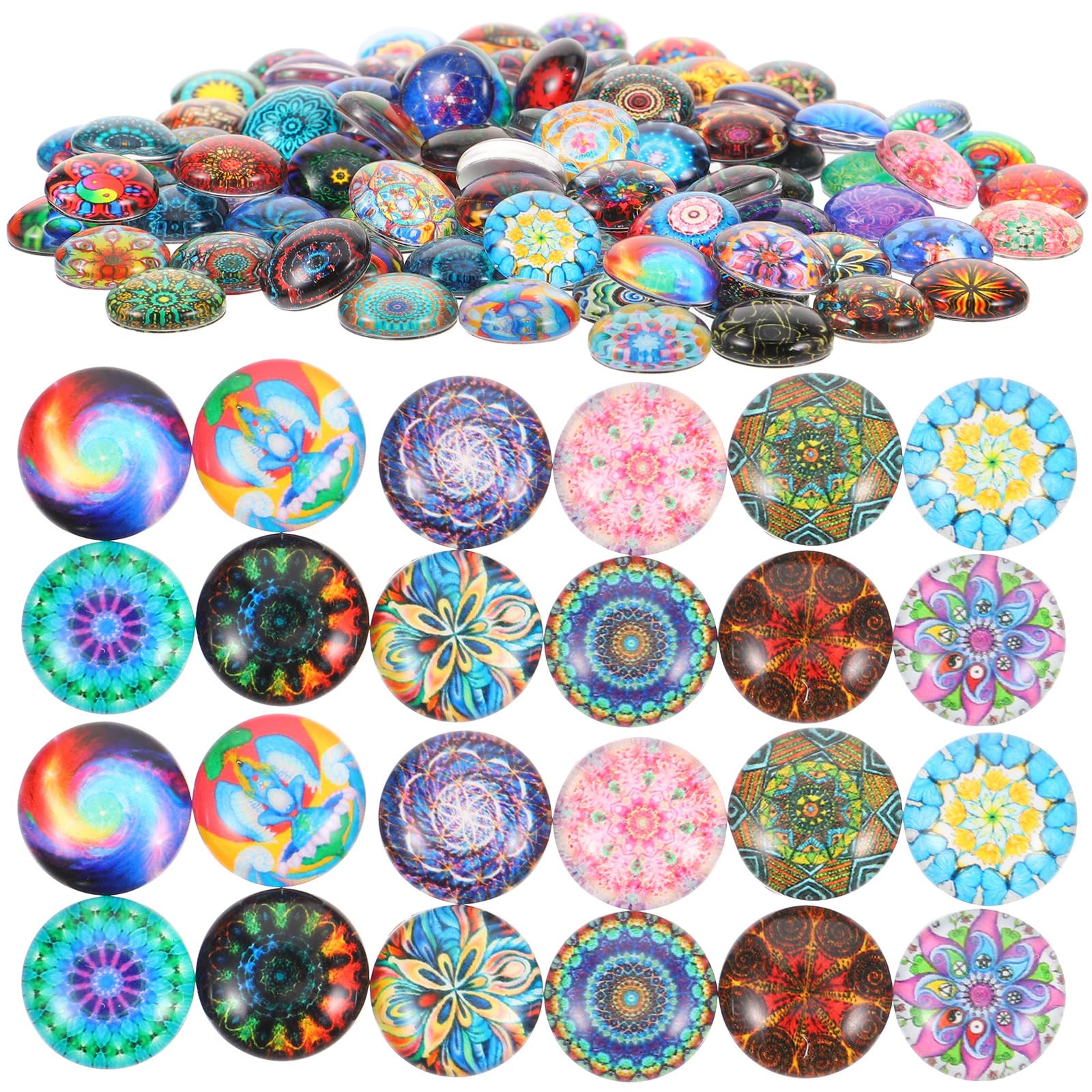 HEALLILY 100Pcs Mixed Round Crystal Glass Cabochon Tiles 0.5 Inch Flat Back Patch for Jewellery Making DIY Crafts Decorations