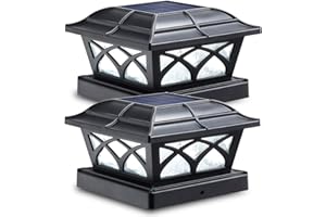 SIEDiNLAR Solar Post Cap Lights Outdoor Glass 2 Modes 8 LEDs for 4x4 5x5 6x6 Posts Deck Fence Patio Decoration Warm White/Cool White Lighting Black (2 Pack)