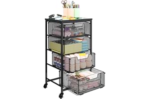 AOKITSINK Metal Art and Craft Storage Organization Cart 4-Drawers Utility Rolling Carts With Lockable Wheels&Wooden Tabletop Art-Craft Supplies For Classroom,Office,Make-up,Kitchen,Bedroom,14"L x 11"W x 27.55"H