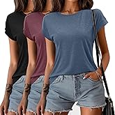 Cotwinter 3 Pack Women's Cap Sleeve T Shirts Summer Crew Neck Tops Short Sleeve Basic Tee Loose Fit Casual Shirts