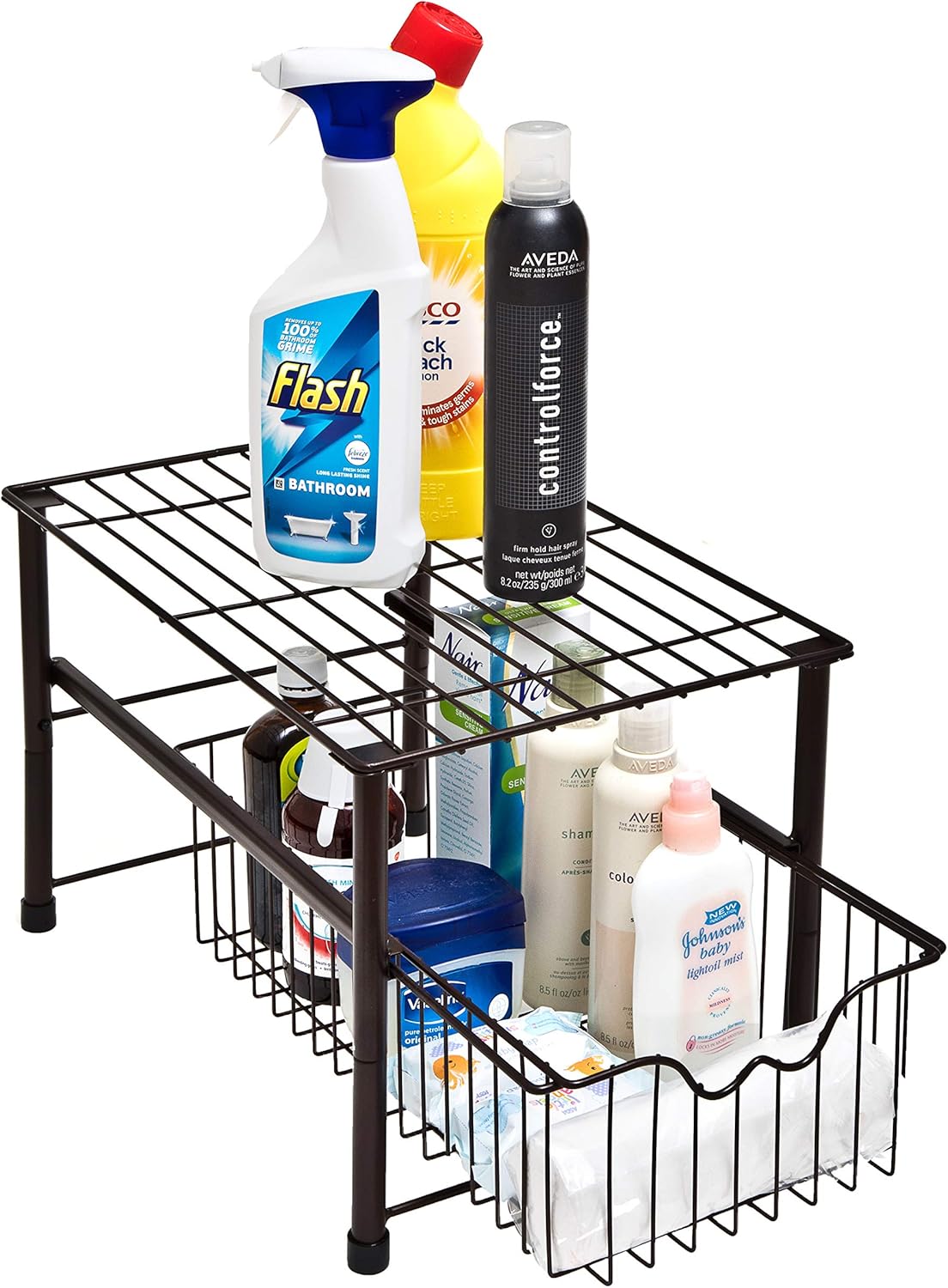 Amtido Stackable Under Sink Organiser with Sliding Basket