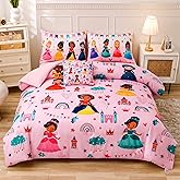 GRAT TIOC 6 Pieces Pink Princess Comforter Set for Girls Twin,Bed in A Bag Princess Bedding Set for Girl Kids (1 Comforter,1 Flat Sheet,1 Fitted Sheet,2 Pillowcases and 1 Cushion Cover)