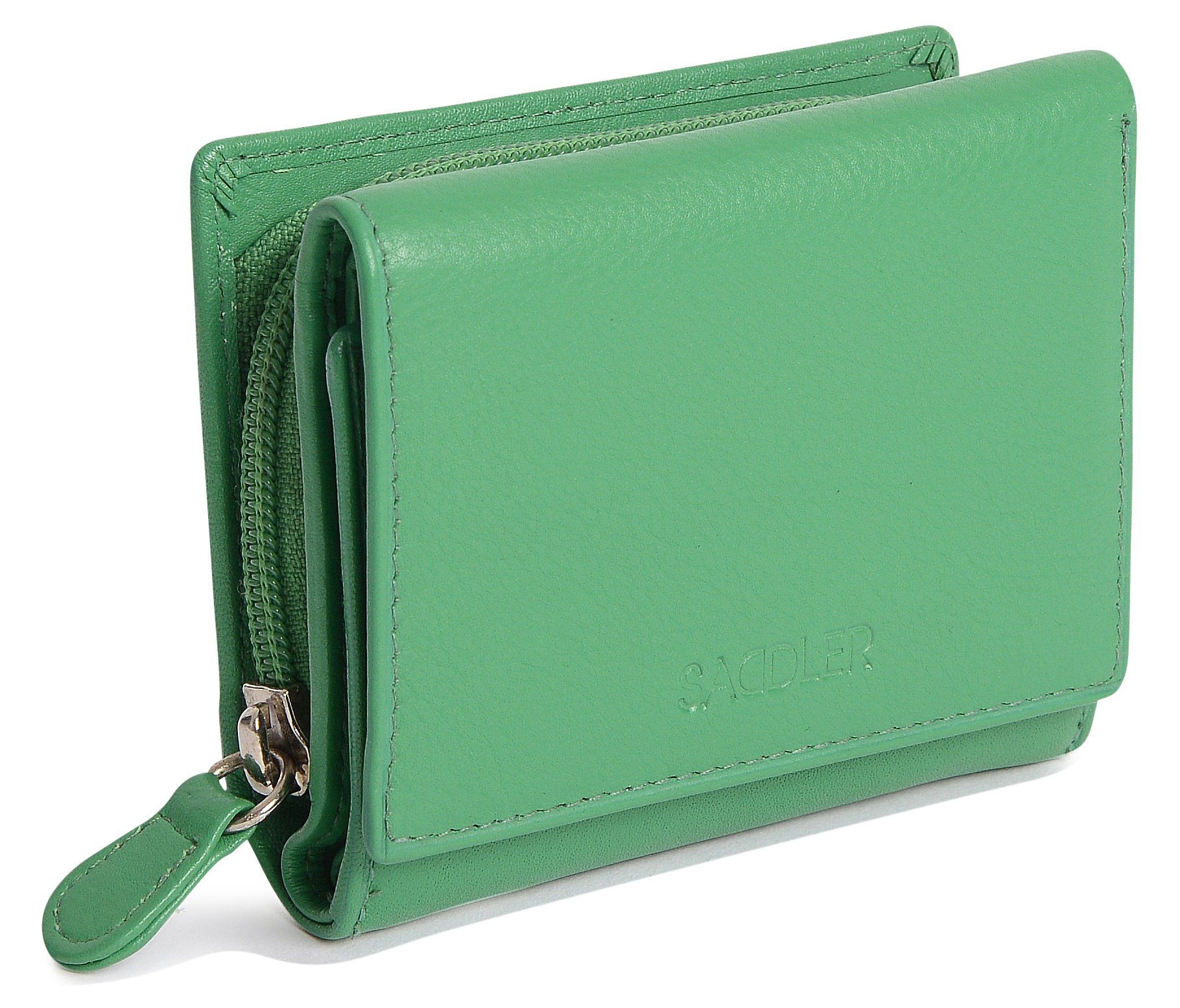 SADDLER "Carla Purse – RFID Protected Real Leather Compact Trifold Wallet with 5 Card Slots, ID Window & Rear Zip Coin Pocket – Gift-Boxed