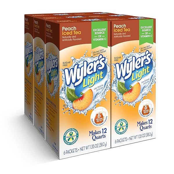 WYLER’S LIGHT PITCHER PACKS, WATER DRINK MIX, PEACH ICED TEA, 6 BOXES (36 PITCHER PACKETS)