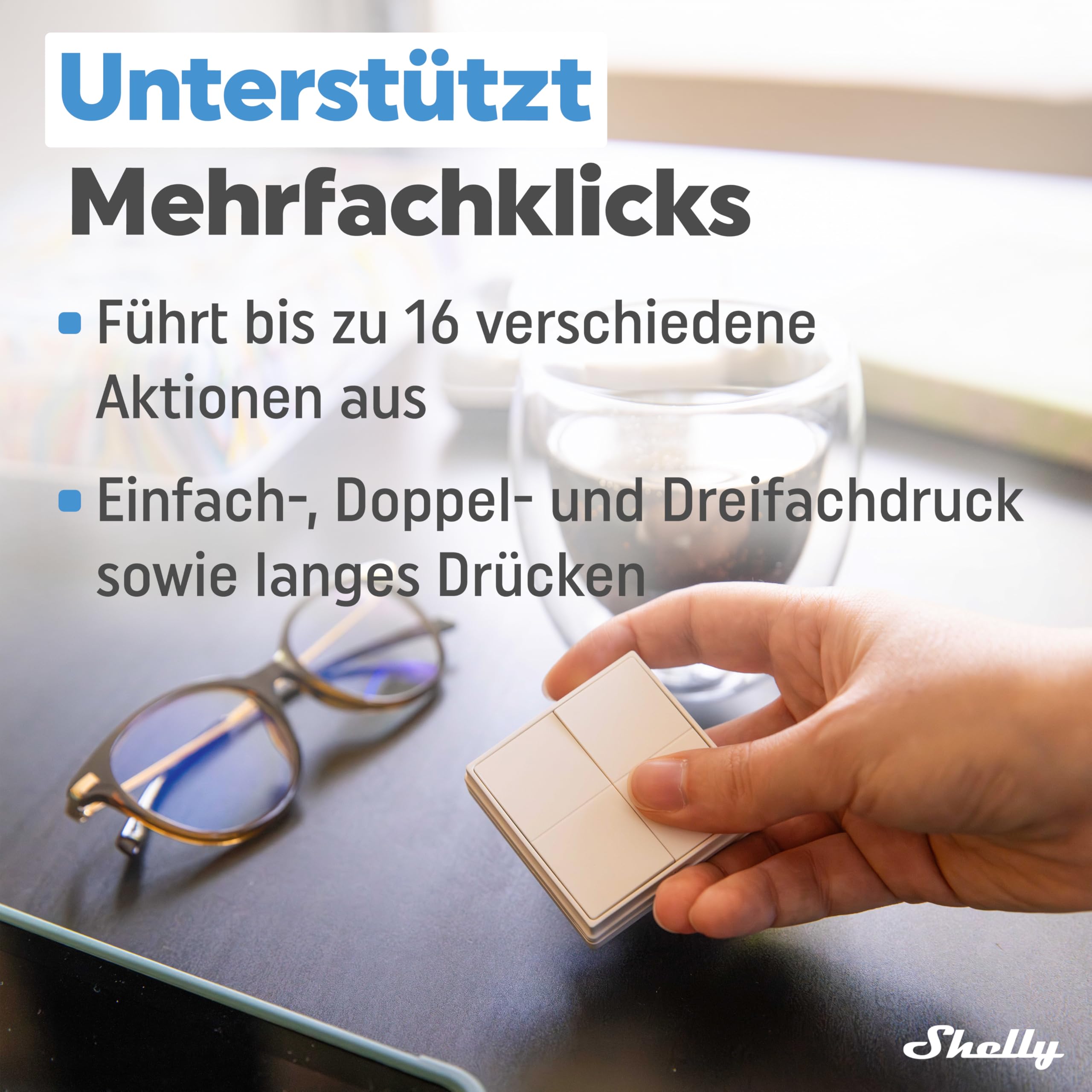 Shelly BLU Wall Switch 4 Stand-Alone - Bluetooth-Schalter, Кeine Verkabelung Еrforderlich, Beleuchtung, Multi-Klick, Starke Verschlüsselung, Alexa & Google Home, Bluetooth Gateway Erforderlich 5