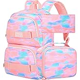 FTJCF 3Pcs Backpack for Girls Women, 17 Inches Tie-dye College School Bookbag Set for Teens Students, Water Resistant Laptop Backpacks with Lunch Bag(Pink)