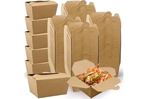 110 Pack 25 oz Disposable Take Out Food Containers - Kraft Brown Paper To Go Box, Grease Resistant, Microwave Safe Cardboard 