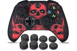 YoRHa Laser Carving Silicone Skin for Xbox One S/X Controller x 1(Skulls Red) with Exclusive Thumb Grips x 8