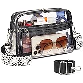 QOECI Clear Bag for Stadium Events with 2 Long Straps, See Through Purse for Women Crossbody Bag Concert Stadium Approved