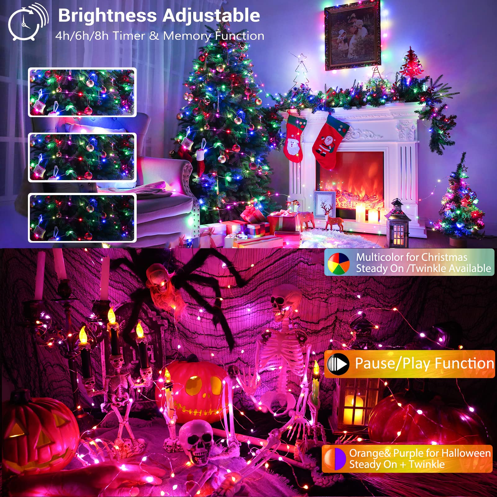 BrizLabs Color Changing Fairy Lights, 66ft 200 LED Halloween Orange