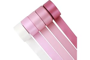 DINDOSAL Rose Pink Ribbon 1 Inch Satin Ribbon 5 Rolls Assortment Dusty Rose Ribbon for Wedding Silk Mauve Ribbon for Baby Shower Ribbon for Gift Wrapping Hair Bows Crafts Flower Bouquet - 50Yards