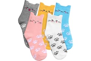 Premillow 5 Pack Women's Cat Socks, Cute Cotton Animal Socks, Fun Socks for Women, Novelty Gifts for Women Animal Lovers
