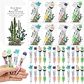 Sayglossy 24 Sets Cactus Party Favor Pens Gift Bulk, 4-in-1 Multicolor Ballpoint Cactus Pen with Positive Card for Teacher Coworker Employee Appreciation Gift