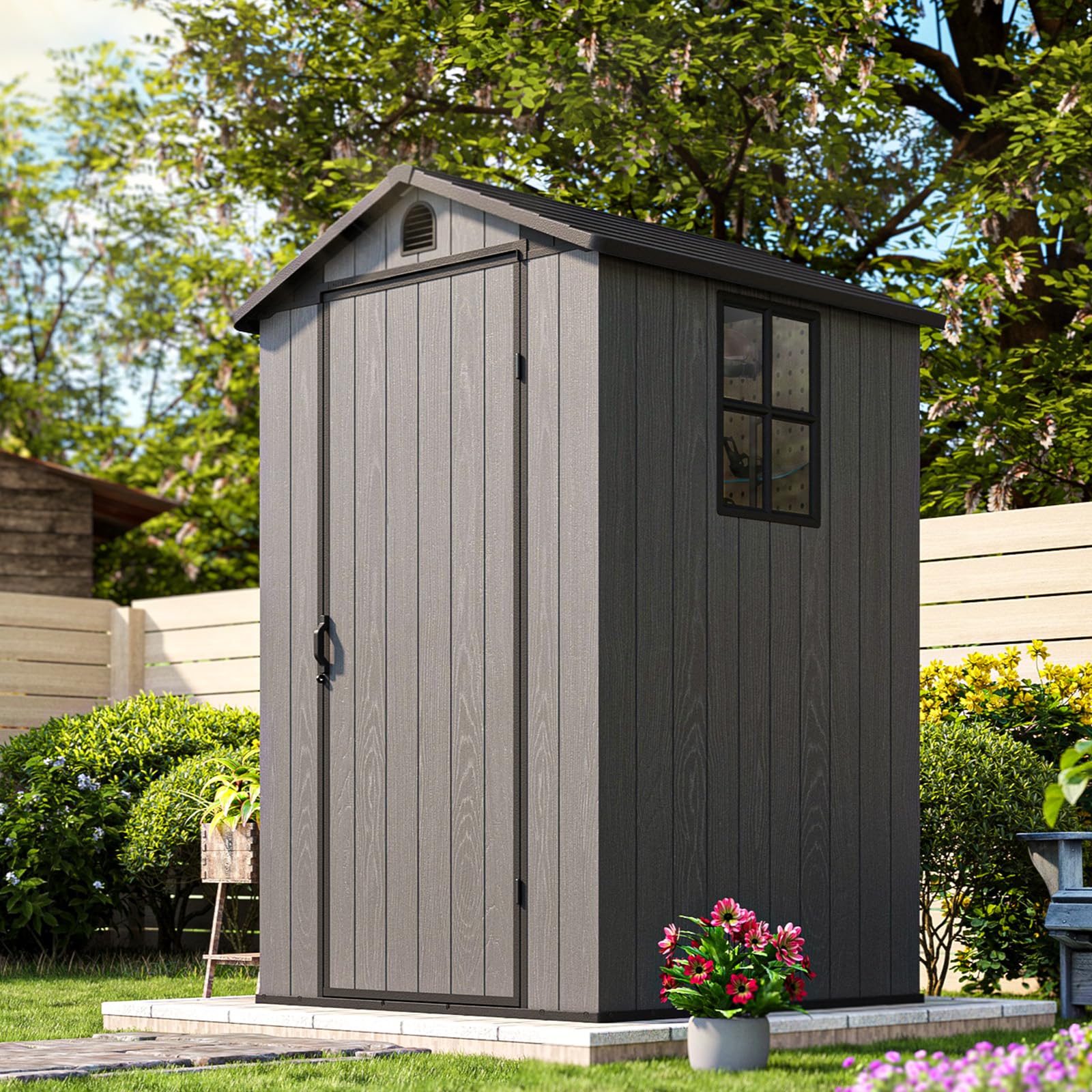 Photo 1 of ***INCOMPLETE***Patiolife 4 x 4 FT Plastic Shed for Outdoor, Storage Resin Shed with Design of Lockable Door and Window, Tool Storage for Garden Patio Lawn,Dark Grey