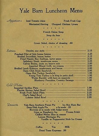 Amazon Com Yale Barn Restaurant Presents Gourmet S Paradise Menu