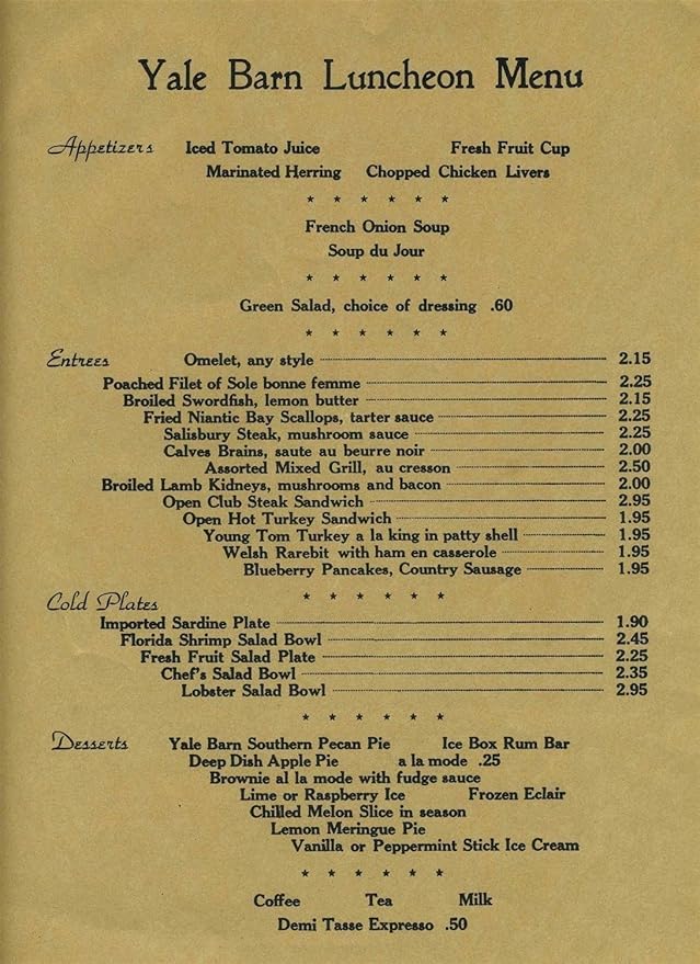 Amazon Com Yale Barn Restaurant Presents Gourmet S Paradise Menu