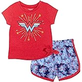 DC Comics Justice League Wonder Woman T-Shirt and Active Retro Dolphin Shorts Outfit Set Infant to Big Kid