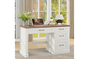 Farmhouse 47" Executive Desk, Computer Desk with Drawers and File Drawer, Workstation Computer Desk with Charging Station for