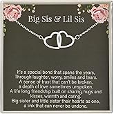 RareLove Sister Necklaces for Women,Big Sis Lil Sis Gift Necklace for Sister Birthday 925 Sterling Silver Interlinked Double Heart Necklace
