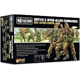 Warlord Bolt Action British &amp; Inter-Allied Commandos Starter Army 1:56 Tabletop Miniatures - Plastic Paintable Miniature WWII Soldiers Set, Unpainted Table Top 28mm Military Minifigures for Adults