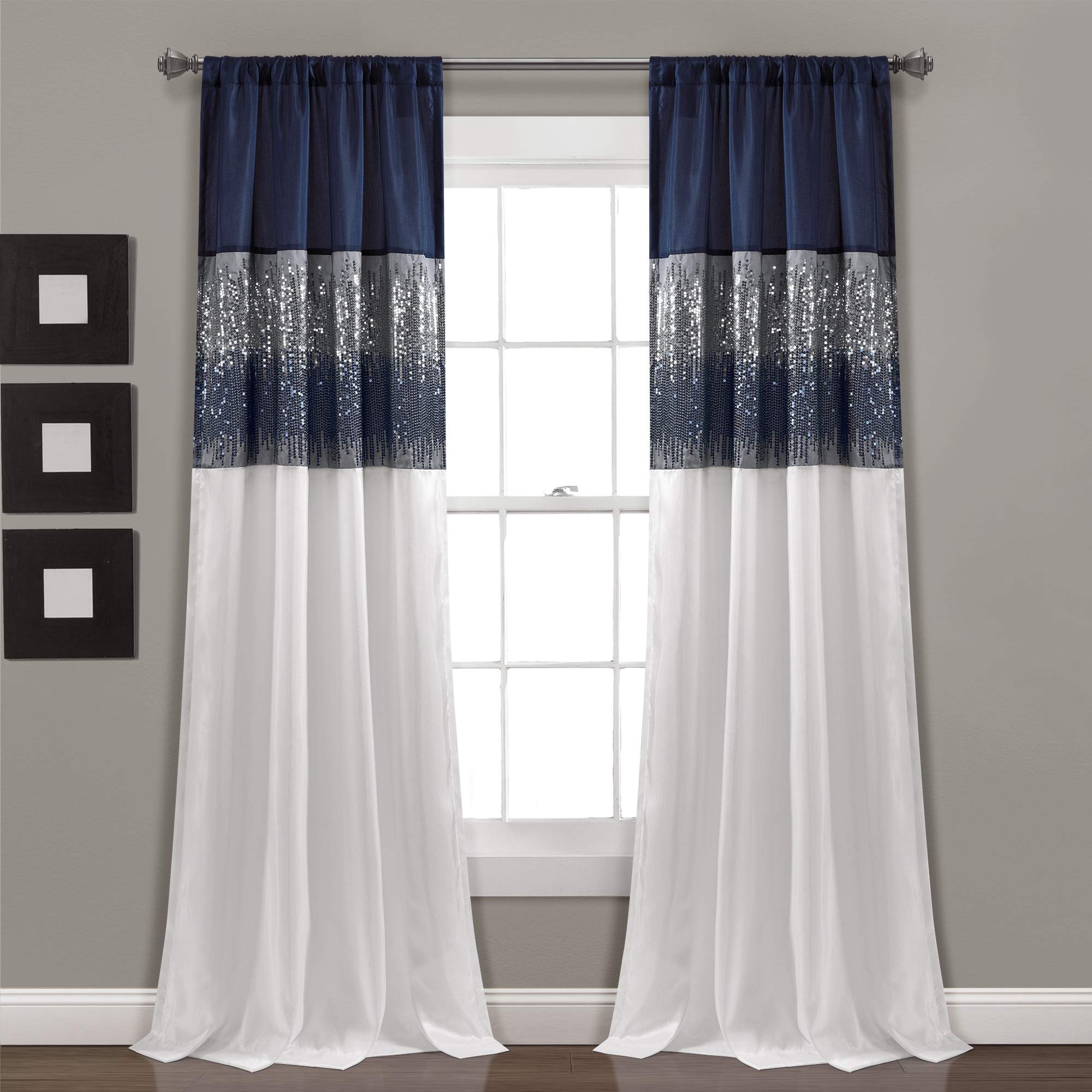 Lush Decor Night Sky Panel for Living, Bedroom, Dining Room (Single Curtain), 84" x 42" Navy and White