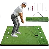 Golf Hitting Mats 31mm&55mm, 5x4ft/5x5ft Golf Mat Practice Outdoor & Indoor, Golf Practice Mat with 9 Tees, Heavy Duty Artificial Dual Turf Matt for Training Chipping Driving Swing Backyard Simulator
