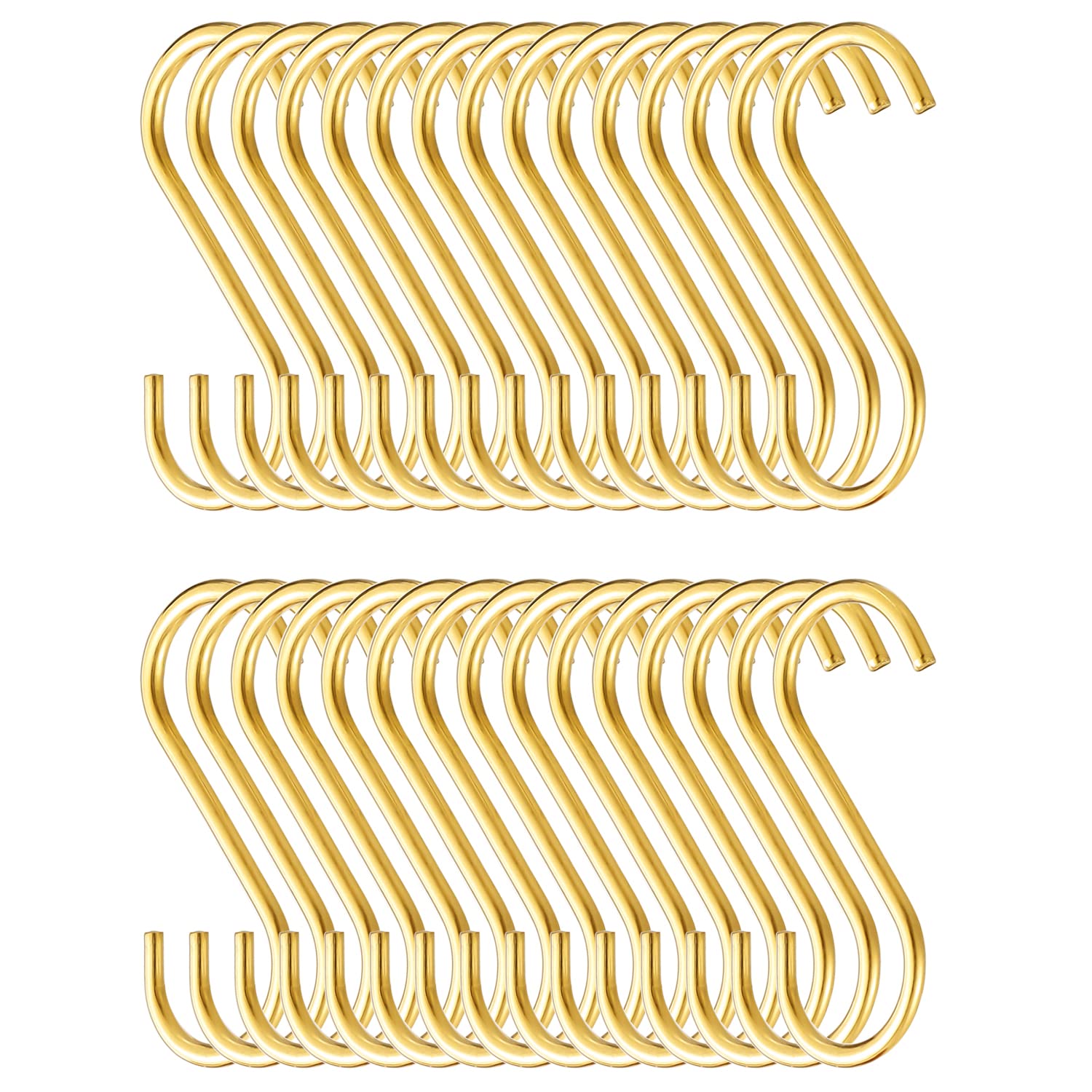 Evanda Gold S Hooks - 30 Pack Heavy Duty Stainless Steel Hooks for Kitchen, Bathroom, Outdoor, Garden, Office, Hanging Pan, Pot, Kitchenware, Cups, Utensils, Clothes, Bags, Towels, Plants