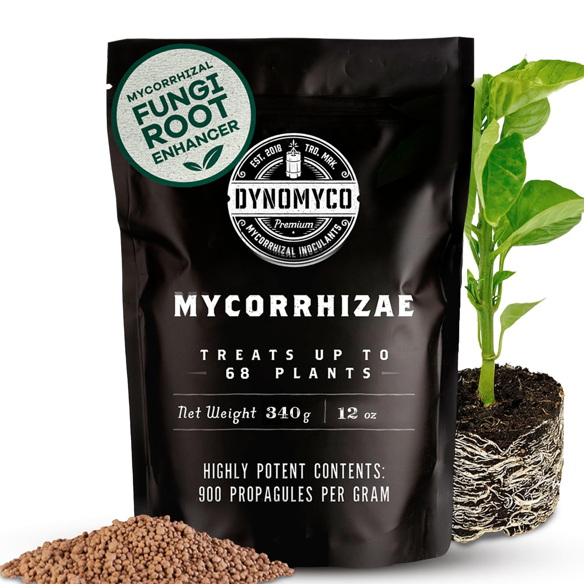DYNOMYCO Mycorrhizal Fungi Inoculant, 340g/12oz – Boosts Root Growth, Yields & Nutrient Uptake – 900 Propagules/g, Concentrated Granules, & OMRI Compliant – Seed Starter Soil Mix Compatible — image 1