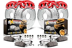 Power Stop Front & Rear Truck and Tow Brake Kit with Calipers For Ford F-250 Super Duty 2009-2010 [Model Specific], Drilled & Slotted Disc Rotors + Carbon Fiber Ceramic Brake Pads, KC5459-36